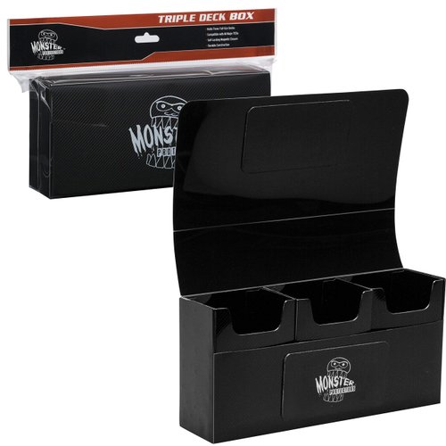 Monster Protectors Magnetic Triple Deck Box - Black, Holds 225 Gaming TCGs, Self-locking Closure, Compatible w Standard & Smaller Size Gaming Trading Cards, Removable Construction, Christmas Gift