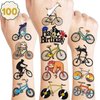 Bike Temporary Tattoos 10 Sheets 100 PCS Bicycle Party Decorations Favors Supplies Cycling Theme Birthday Stickers Gifts for Boys Girls Kids Class School Prizes Carnival Christmas