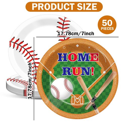 50PCS Baseball Party Paper Plates for Baseball Birthday Party Decoration 7 Inches Sport Themed Birthday Party Plates Baseball Themed Disposable Dessert Plates for Baseball Birthday Party Supplies