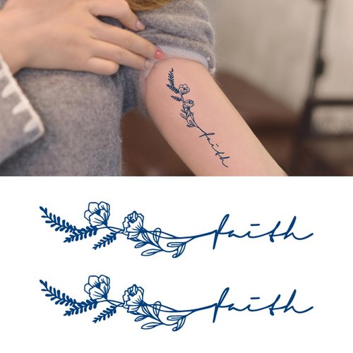 Oottati 2 Sheets Tiny Fake Semi Permanent Waterproof Temporary Tattoos Stickers 100% Plant-Based Ink Realistic English Inspirational Quotes Words Faith Flower