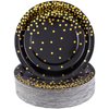 Aneco 100 Pieces 7 Inches Black and Gold Paper Plates Gold Foil Dot Dessert Plates Party Paper Plates for Party, Birthday, Wedding Party Supplies