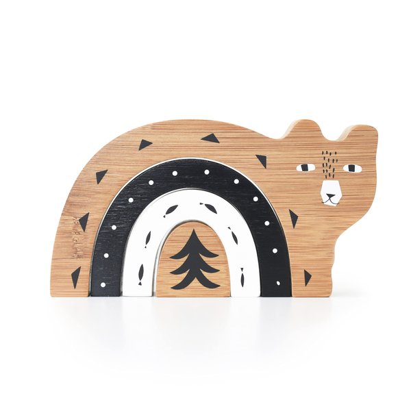 Wee Gallery Bamboo Nesting Bear, Building and Stacking Blocks, Arc Stacker and Balance Toy for Child Motor Skills, Problem Solving, Play, and Nursery Decor (for Kids Age 18 Months and up)