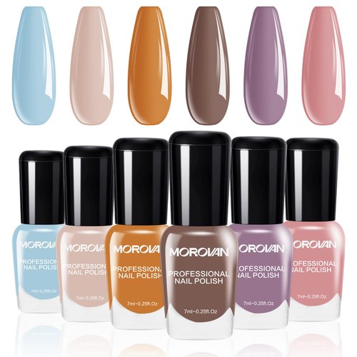 Morovan Nail Polish Set Fingernail: 6 Gentle Color Pink Purple Brown Air Dry Nail Polish Kit Neutral Regular Nail Polish Bulk 0.25oz Romantic Finger Nail Polish Pack Glossy Nail Polish Gifts for Women