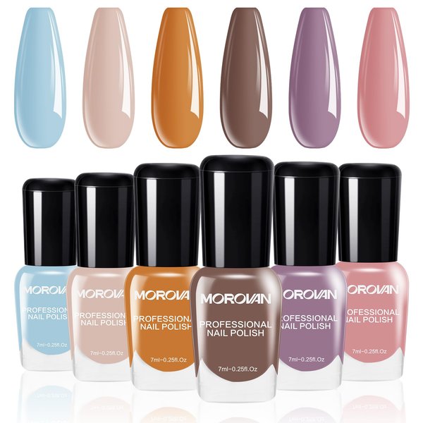 Morovan Nail Polish Set Fingernail: 6 Gentle Color Pink Purple Brown Air Dry Nail Polish Kit Neutral Regular Nail Polish Bulk 0.25oz Romantic Finger Nail Polish Pack Glossy Nail Polish Gifts for Women