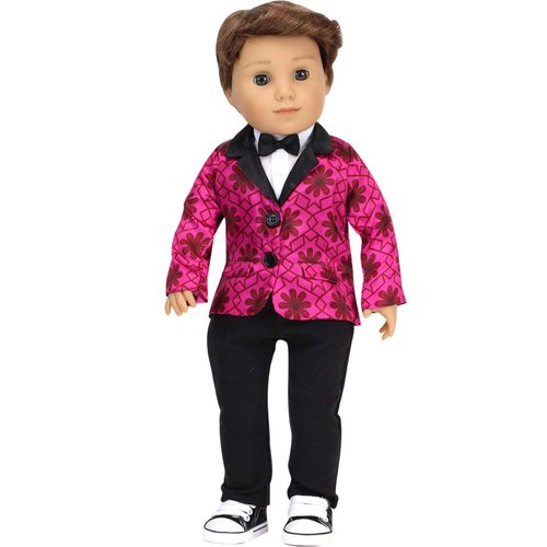 Sophia's - 18" Doll - Magenta Print Satin Blazer, White Dickie w/Bow Tie & Black Dress Pants