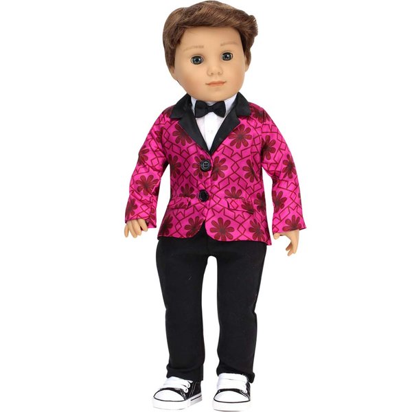 Sophia's - 18" Doll - Magenta Print Satin Blazer, White Dickie w/Bow Tie & Black Dress Pants