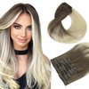 HOTBANANA Human Hair Clip in Hair Extensions, Ombre Sandy Brown to Platinum Blonde 120g Clip in Hair Extensions Real Human Hair Straight Remy Hair Clip in Hair Extensions 14 Inch 7pcs