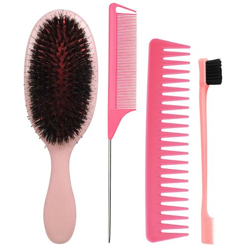 Boar Bristle Hair Brush and Comb Set for Curly Fine Straight Natural Hair, Anti-frizz Paddle Detangling Brush Styling Hairbrush Comb for Women Men, Boar Nylon Mixed Bristle Brush