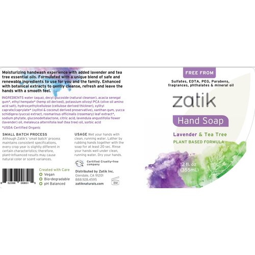 Zatik Naturals - Hand Soap Lavender Tea Tree, 12 fl oz (Pack of 1)