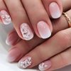 Pink Gradient Press on Nails with Flower Design, Glossy Short Square False Nails Gel Glue on Nails, Ombre Smudge Manicure Art Acrylic Fake Nails Stick on Nails for Coquette Women 24Pcs