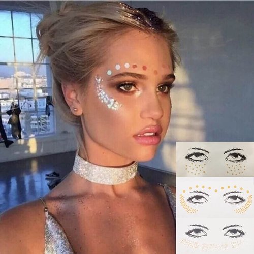 Aularso Face Tattoos Face Tattoo Stickers Freckle Sticker Face Metallic Temporary Tattoos Face Sticker Face Water Transfer Tattoo for Professional Make Up Dancer Costume Parties（3pcs）