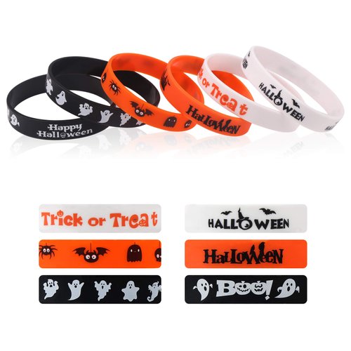 CCINEE 36pcs Rubber Wristbands 6 Novelty Halloween Pattern Silicone Bracelets Rubber Bands for Halloween Party Bag Filler Supply