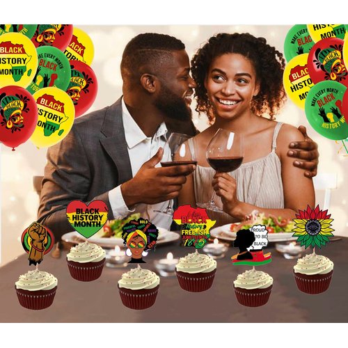 Black History Month Party Supplies Happy Black History Party/Cupcake Toppers/ Balloons/ Banner Set For African BHM Worthwhile Commemoration National Party