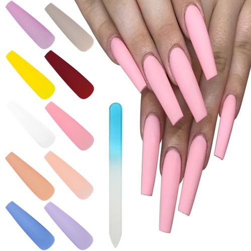 Artquee XXL Press on Nails 240pcs 10 Colors Extra Long Ballerina Light Pure Color Matte Coffin Acrylic Fake Nail File Full Cover False Tip Art Multicolor Sets Manicure for Women and Girl Decoration