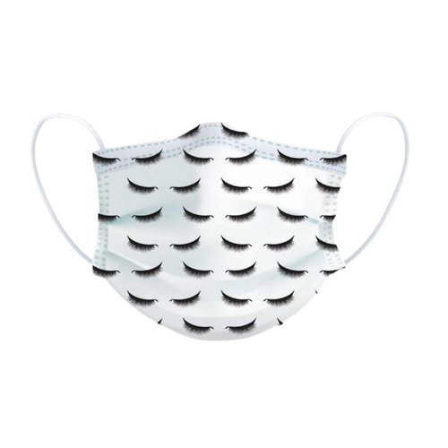Volume Lash Print Disposable Face Mask | 50 Pack | Lash Eyelash Pattern Printed 3D Volume Design for Lash Care Artist Technician