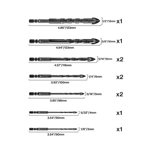 Masonry Concrete Drill Bit Set, Lytool 10Pcs Ceramic Tile Bits for Drill, Carbide Tip Hex Shank Bit for Brick, Tile, Wood, Glass, Plastic, Wall Mirror, Paver on Concrete or Brick Wall, 1/8" to 1/2"