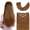 20" Clip in Hair Extensions Remy Human Hair for Women - Silky Straight 75grams Long Human Hair Clip on Extensions 75grams 4pieces Chestnut Brown #8 Color