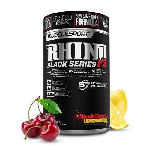 Rhino Black® Pre Workout V2 - Preworkout Powder Supplement for Men & Women - 460 Grams (Black Cherry Lemonade, 20 Servings)