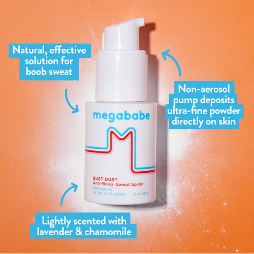 Megababe Sweat Absorbing Body Powder - Bust Dust | with Applicator Pump | Talc-Free, All Natural | 3 oz