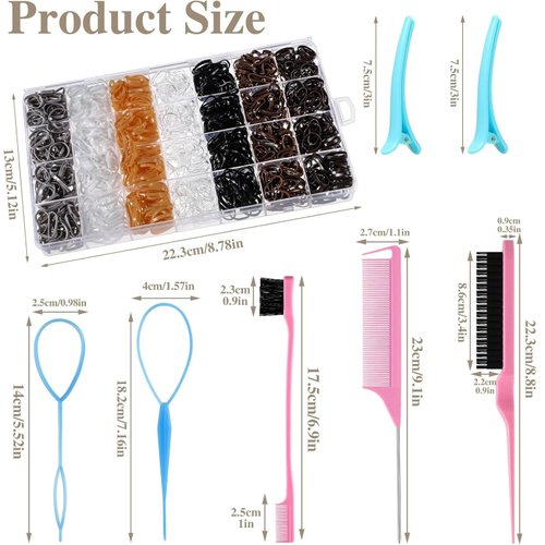 Neutral Colors Rubber Bands for Hair with 8 Hair Styling Tools, 1500 Pcs Elastic Hair Ties Small Hair Rubber Bands Baby Toddler Hair Ties Hair Accessories Gift Stocking Stuffers for Girls Women