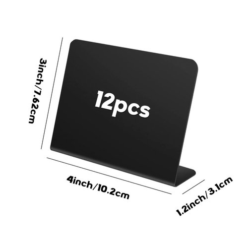 12 Pcs L-Shaped Mini Chalkboard Signs Acrylic Chalkboard Buffet Tags Small Black Food Display Stands for Message Board Signs, Weddings, Tents, Birthday Parties