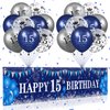 Blue 15th Birthday Decorations for Boys Girls, Navy Blue Silver Happy 15th Birthday Yard Banner and 15th Birthday Balloons for 15th Birthday Anniversary Party Supplies