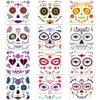 Fssqii Halloween Temporary Face Tattoos Makeup Kit 12 Pack Day of the Dead Sugar Skull Floral Black Skeleton Full Face Mask Stickers for Festival Party DIY Self Adhesive Masquerade Face Tattoo Decals