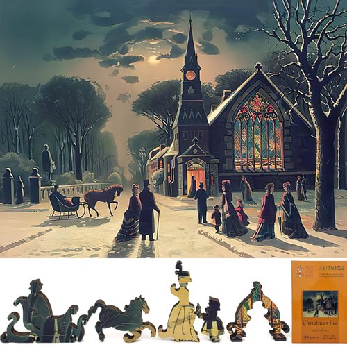 Wooden Jigsаw Puzzle for Adults - Unique Shaped Pieces - Made in The USA by FoxSmartBox - 200 Pieces - Christmas Eve