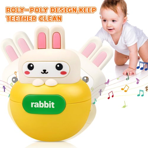 Baby Teething Toys BPA-Free Bunny Teether for 6-12 Months Baby Rattle Roly Poly Toys for Infant 12-18 Months Rabbit Tumbler Toy Gifts for Toddler 1 2 One Two Year Old Girls Boys