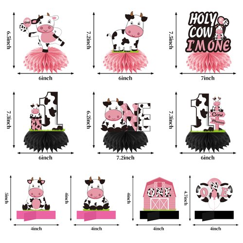 Holy Cow I'm One Birthday Decorations Girls, Cow First Birthday Honeycomb Centerpiece Party Supplies, Baby 1st Birthday Cow Themed Table Toppers Sign Decor