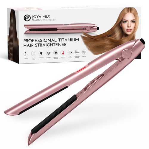 Joya Mia Allure 1" Oxidation Titanium Hair Straightener - Portable, Lightweight & Compact Flat Iron with Adjustable Temperature, Built-in LCD Display, Travel-Friendly, for All Hair Types - Rose Gold
