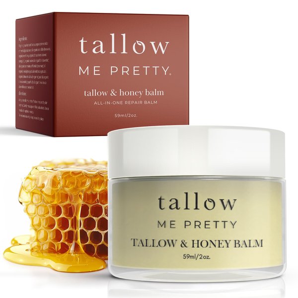 Tallow Me Pretty Tallow and Honey Balm, Rich and Comforting Grass Fed Beef Tallow Balm, Seals in Moisture, Promotes Skin Repair & Calms Irritated Skin, 2 oz