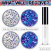 Silver and Purplish Blue Holographic Chunky Glitter Cosmetic Body Hair Face Eye Nail for Festival Carnival Concert Beauty Rave Accessories Different Shapes 4 Pots 32g/1.12oz+ Quick Dry Primer Glue Gel
