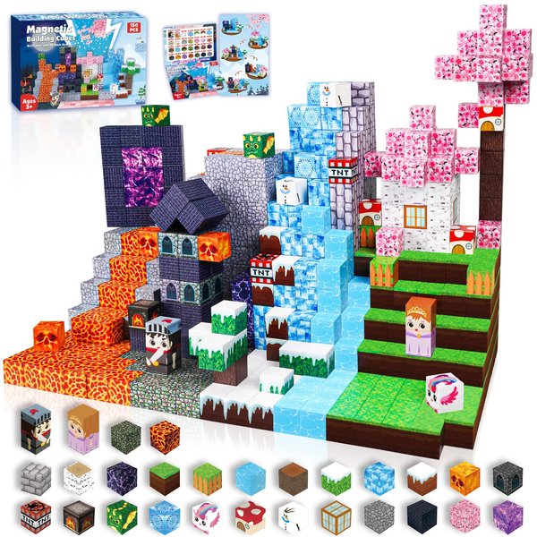 ToyUnited Magnetic Blocks-150PCS Magnetic Building Blocks Magnetic Cubes Stacking Dark Forest Glacier Castle, STEM Montessori Sensory Toys for Kids Boys Girls Ages 4-8 Christmas Birthday Gifts