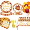 Fall Thanksgiving Party Supplies Set, Thanksgiving Tableware Set with Thanksgiving Plates and Napkins Forks Tablecloths Balloons Cake Toppers for Fall Thanksgiving Theme Party Decoration,Serves 24
