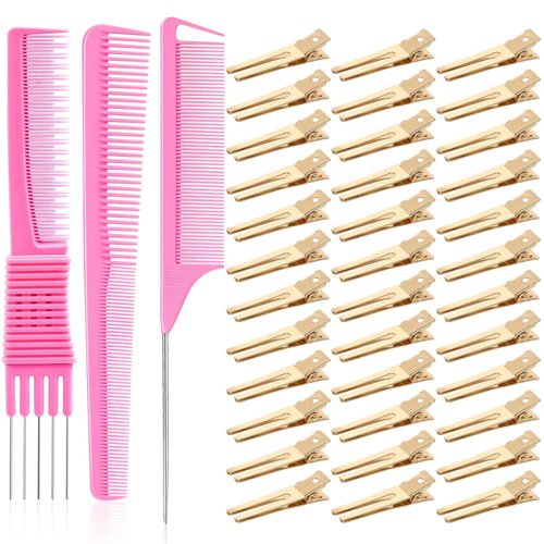 50Pcs Pin Curl Clips, IKOCO Hairdressing Double Prong Hair Clips with 3Pcs Comb Set for Setting C...
