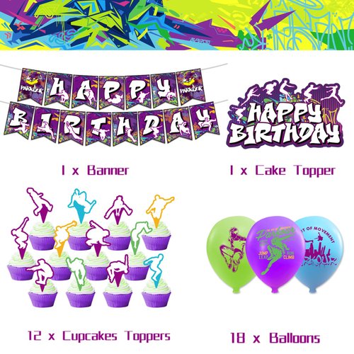 Parkour Party Decorations Parkour Birthday Party Supplies Includes Parkour Birthday Banner Cake Topper Cupcake Toppers Balloons for Parkour Birthday Decorations Party Favors