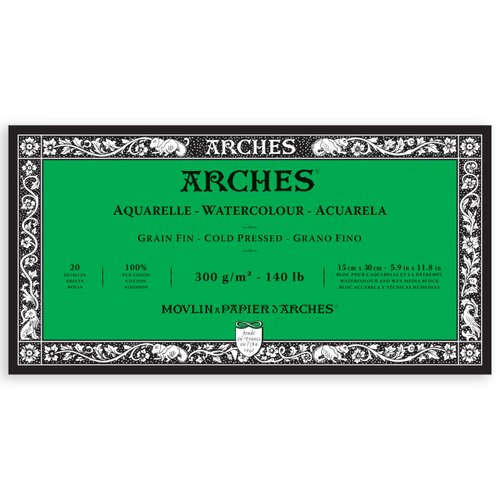 Arches Aquarelle Watercolor Block, Cold Pressed, 140lb/300gsm, 20 Sheet, 5.9x11.8 inch, Arches Watercolor Paper 100% Cotton