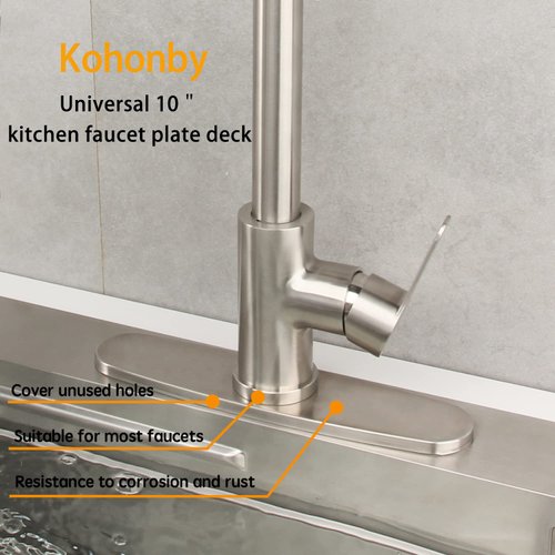 Kohonby Hole Cover Deck Plate Escutcheon 10 Inch for Bathroom or Kitchen Sink Faucet Single Hole Stainless Steel Brushed Nickel Faucet Deck Plate…