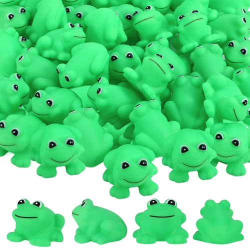 libfrnt 50 Pcs Rubber Frogs Squeak and Floating Green Frog Bath Toys Swimming Bathtub Shower Frog Toys Miniature Frogs for Boys and Girls Baby Shower Birthday Gifts