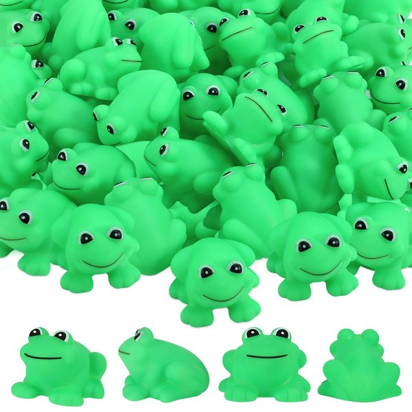 libfrnt 50 Pcs Rubber Frogs Squeak and Floating Green Frog Bath Toys Swimming Bathtub Shower Frog Toys Miniature Frogs for Boys and Girls Baby Shower Birthday Gifts