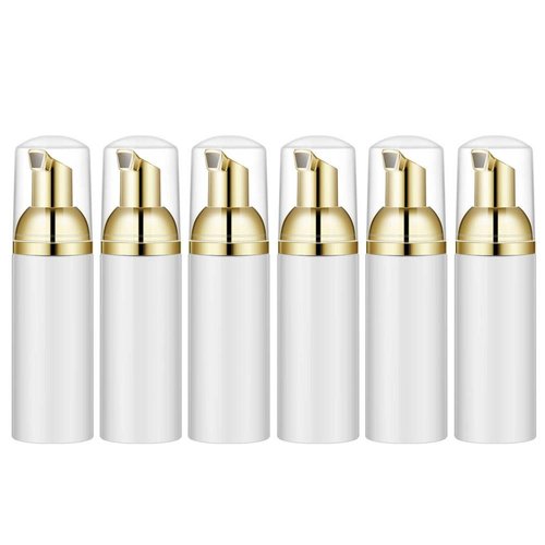 Lil Ray 2 Oz Empty White Foam Pump Bottle, Foamer Soap Dispenser for Lash Shampoo, Hand Soap, Foaming Cleaner(Gold Pump, 6 PCS)