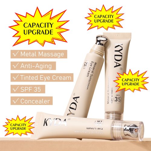 KYDA Mineral Sunscreen Eye Cream SPF 35, 3-in-1 Anti-Aging Tinted Eye Cream,Under Eye Full Coverage Concealer, Color Corrector for Dark Circles and Fine Lines, Pink