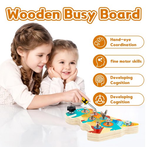 Montessori Screwdriver Board Set, Busy Board for Toddlers 3-5, Wooden Montessori Toys Preschool Learning Sensory Toys, Kids Tool Set STEM Fine Motor Skills Toys for Boys Girls