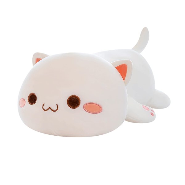 FUYU Cat Stuffed Animals, Soft Cat Plush Pillow Kawaii Kitten Stuffed Animal Toy Gifts for Kids Boys Girls Room Decor (White Round Eyes,15in/37cm)