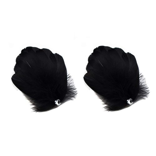 2PCS Girls Heart-shaped Feather Hair Clip Headpiece Party Hairpins Hair Barrettes Hair Accessory Bridal Wedding Feather Fascinator (Black)