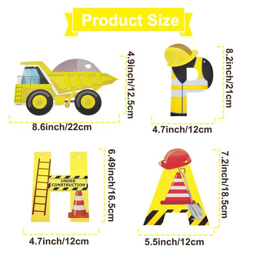 Construction Happy Birthday Banner, Cartoon Cute Construction Dump Truck Garland, Kids Vehicle Car Themed Birthday Decorations, Fun Wall Hanging Letter Bunting Party Supplies for Boys Adults