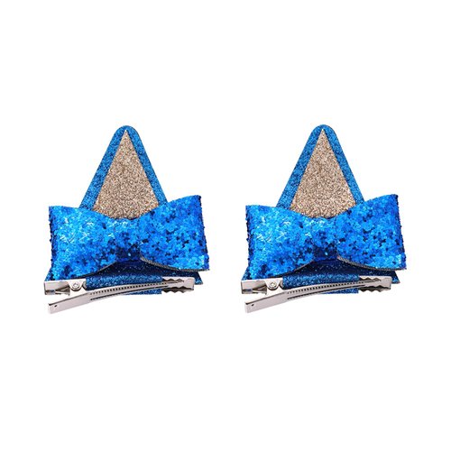 2pcs Dog Ears Hair Clips, Glitter Bow Barrettes for Toddlers Girls Cute Hair Accessories for Animal Cosplay Bluey Birthday Party Halloween Christmas Costume Decoration Supplies (Blue)