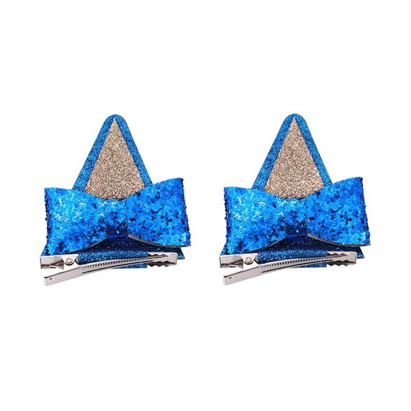 2pcs Dog Ears Hair Clips, Glitter Bow Barrettes for Toddlers Girls Cute Hair Accessories for Animal Cosplay Bluey Birthday Party Halloween Christmas Costume Decoration Supplies (Blue)