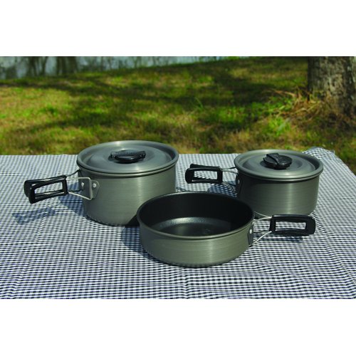 Texsport Black Ice The Scouter 5 pc Hard Anodized Camping Cookware Outdoor Cook Set with Storage Bag , Small